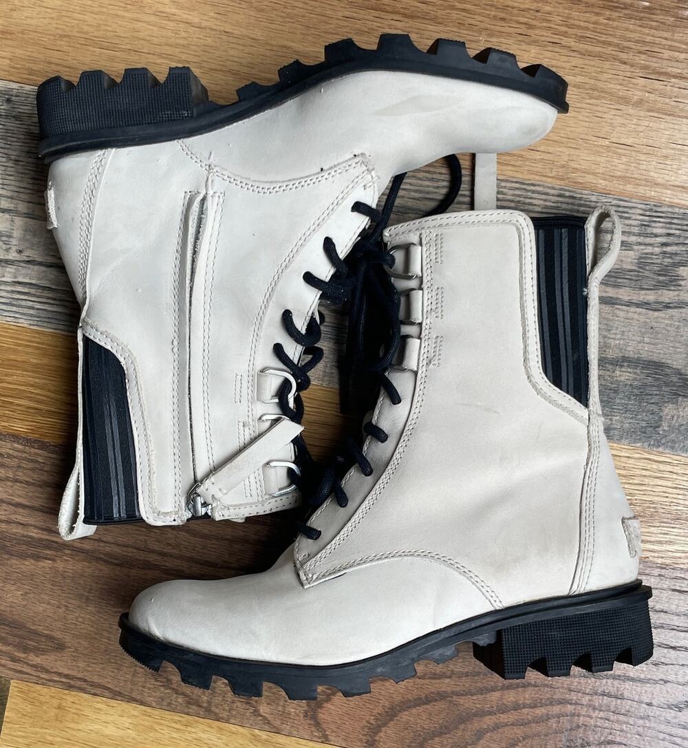SOREL Phoenix Women's 7 White Leather Waterproof Combat Boots NL3155-920